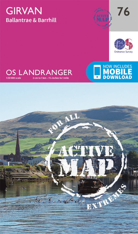 Online bestellen: Wandelkaart - Topografische kaart 76 Landranger Active Girvan | Ordnance Survey