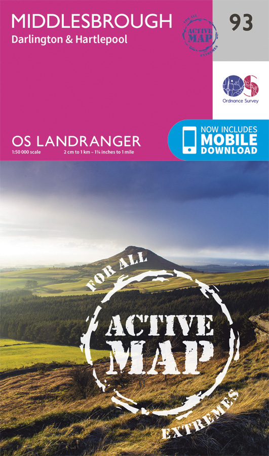 Online bestellen: Wandelkaart - Topografische kaart 93 Landranger Active Middlesbrough / Darlington | Ordnance Survey