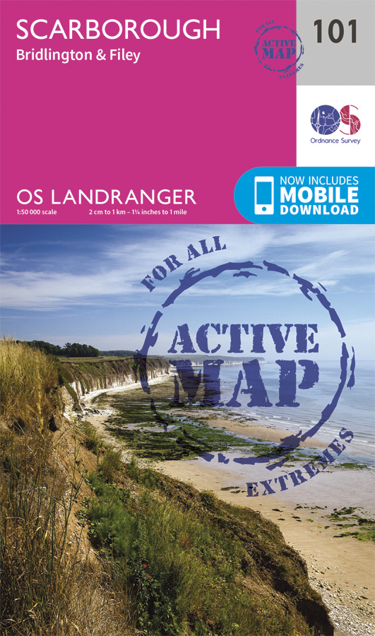 Online bestellen: Wandelkaart - Topografische kaart 101 Landranger Active Scarborough, Bridlington & Filey | Ordnance Survey