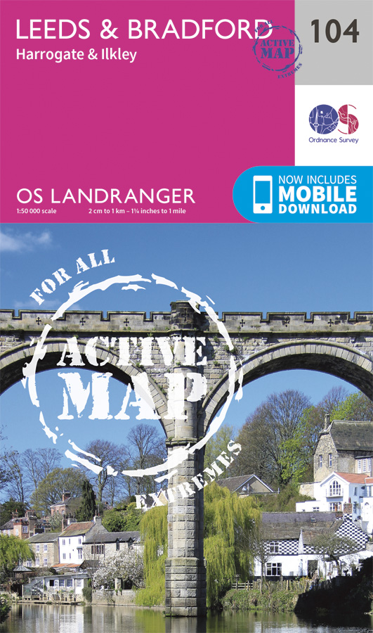 Online bestellen: Wandelkaart - Topografische kaart 104 Landranger Active Leeds / Bradford - Harrogate / Ilkley | Ordnance Survey