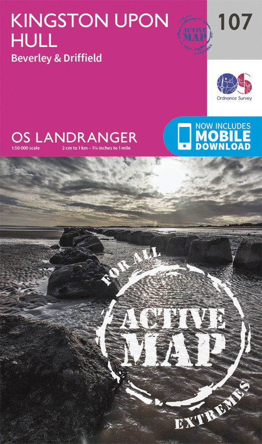 Online bestellen: Wandelkaart - Topografische kaart 107 Landranger Active Kingston upon Hull / Beverley | Ordnance Survey