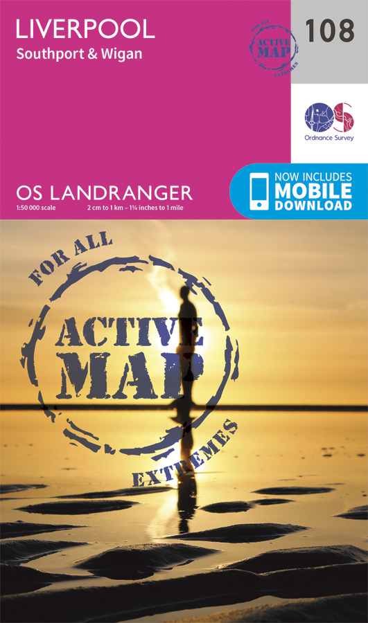 Online bestellen: Wandelkaart - Topografische kaart 108 Landranger Active Liverpool / Southport / Wigan | Ordnance Survey