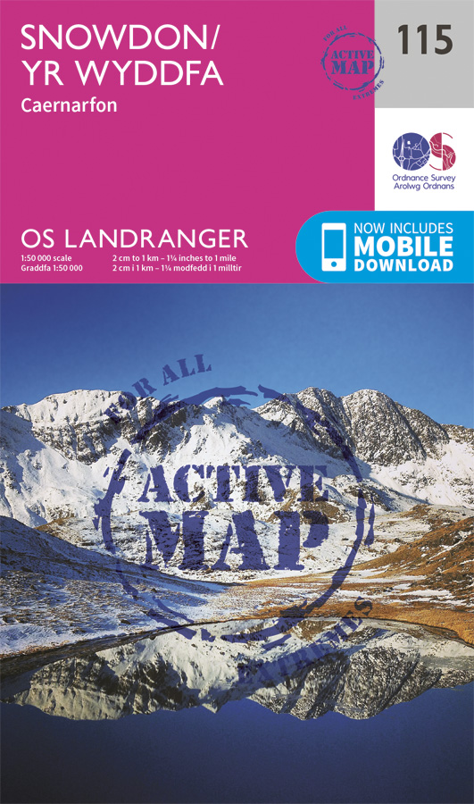 Online bestellen: Wandelkaart - Topografische kaart 115 Landranger Active Snowdon / Caernarfon | Ordnance Survey