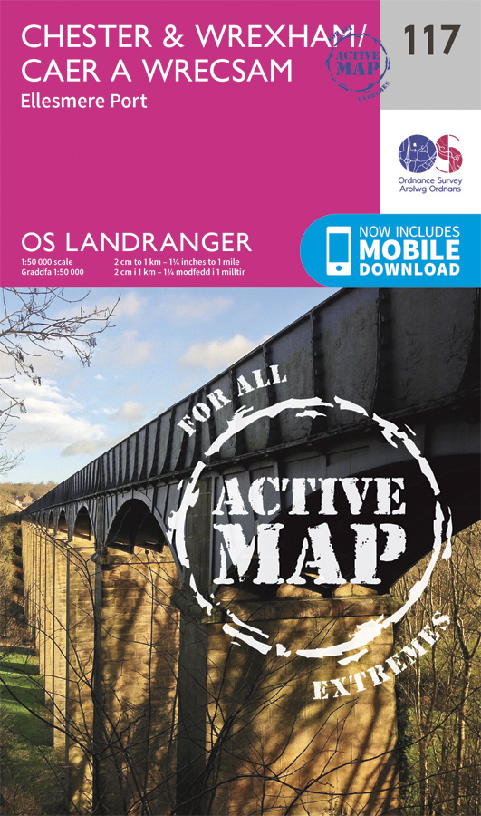 Online bestellen: Wandelkaart - Topografische kaart 117 Landranger Active Chester / Wrexham / Ellesmere Port | Ordnance Survey