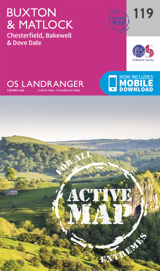 Online bestellen: Wandelkaart - Topografische kaart 119 Landranger Active Buxton / Matlock / Chesterfield | Ordnance Survey