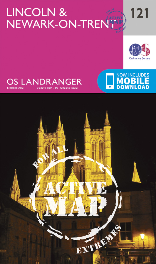 Online bestellen: Wandelkaart - Topografische kaart 121 Landranger Active Lincoln / Newark-on-Trent | Ordnance Survey