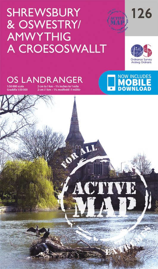 Online bestellen: Wandelkaart - Topografische kaart 126 Landranger Active Shrewsbury / Oswestry | Ordnance Survey