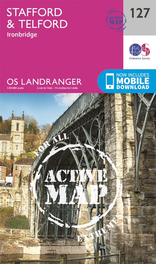 Online bestellen: Wandelkaart - Topografische kaart 127 Landranger Active Stafford / Telford / Ironbridge | Ordnance Survey