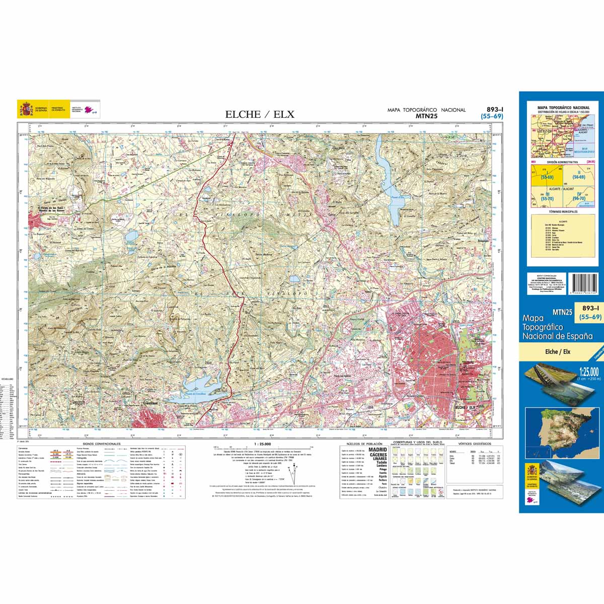 Online bestellen: Topografische kaart 893-I Elche / Elx | CNIG - Instituto Geográfico Nacional1