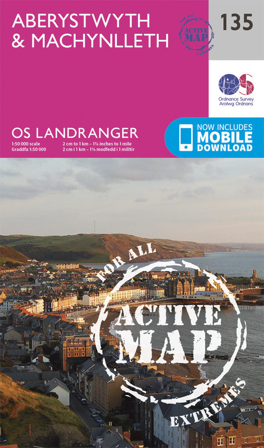 Online bestellen: Wandelkaart - Topografische kaart 135 Landranger Active Aberystwyth / Machynlleth | Ordnance Survey