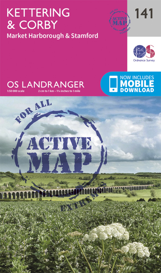 Online bestellen: Wandelkaart - Topografische kaart 141 Landranger Active Kettering / Corby | Ordnance Survey