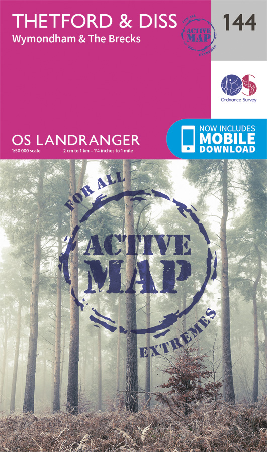 Online bestellen: Wandelkaart - Topografische kaart 144 Landranger Active Thetford / Diss / Breckland / Wymondham | Ordnance Survey