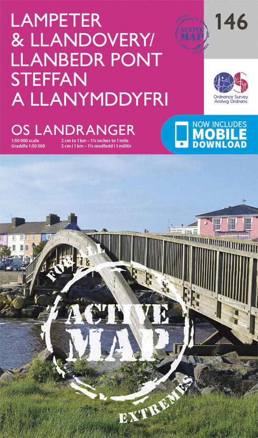 Online bestellen: Wandelkaart - Topografische kaart 146 Landranger Active Lampeter / Llandovery | Ordnance Survey