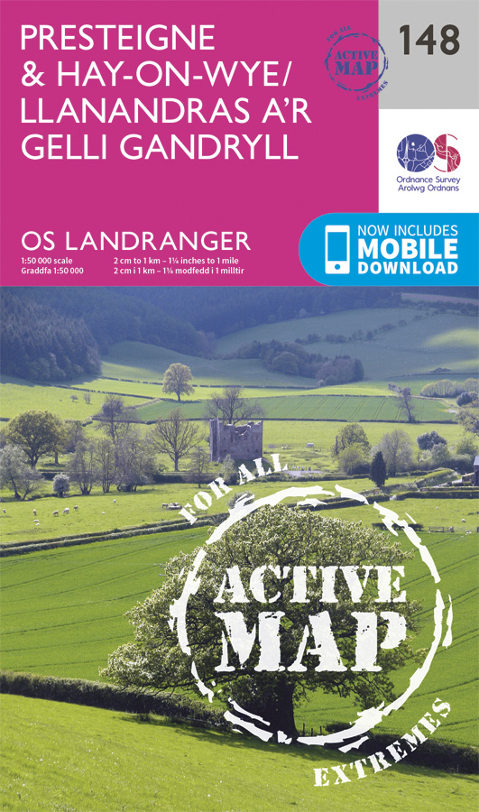 Online bestellen: Wandelkaart - Topografische kaart 148 Landranger Active Presteigne / Hay-on-Wye | Ordnance Survey