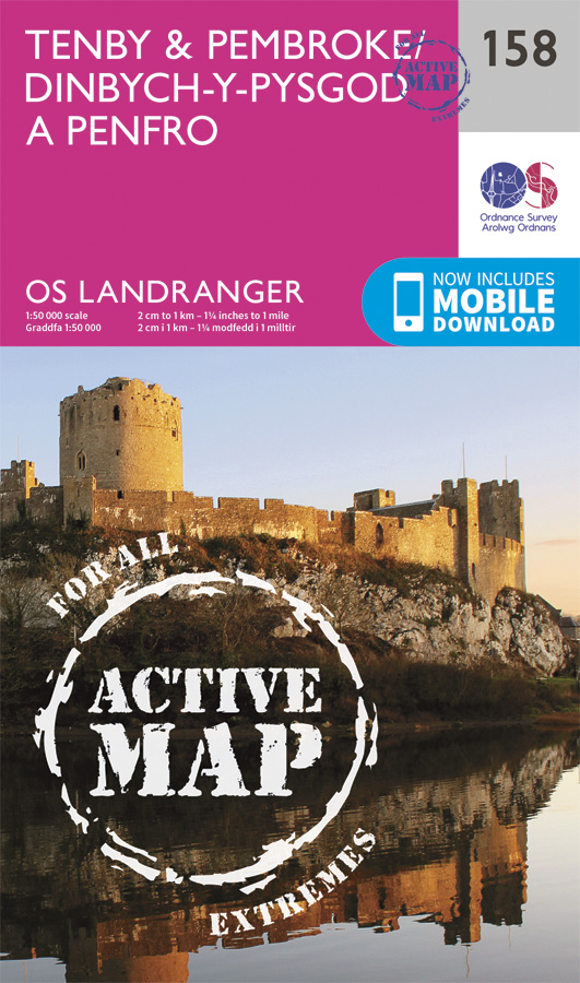 Online bestellen: Wandelkaart - Topografische kaart 158 Landranger Active Tenby / Pembroke | Ordnance Survey