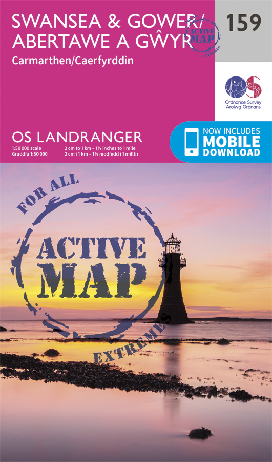 Online bestellen: Wandelkaart - Topografische kaart 159 Landranger Active Swansea / Gower / Carmarthen | Ordnance Survey