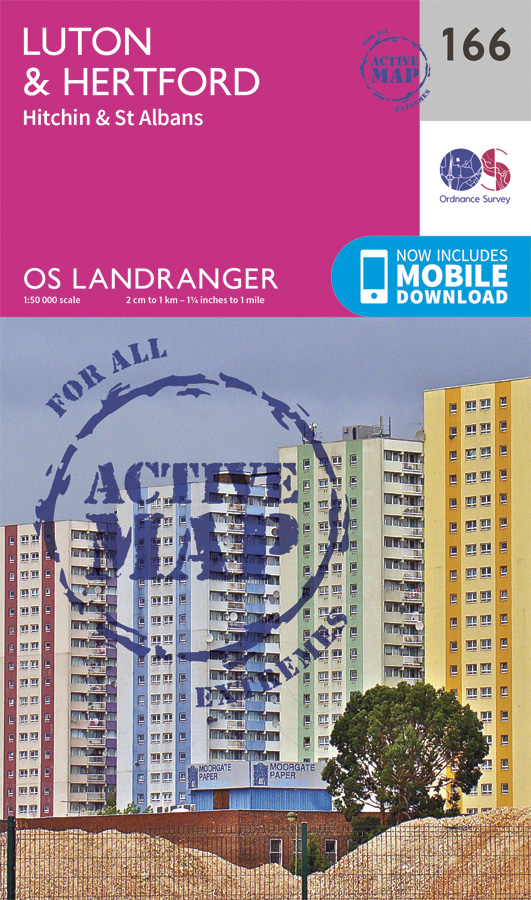 Online bestellen: Wandelkaart - Topografische kaart 166 Landranger Active Luton / Hertford / Hitchin | Ordnance Survey