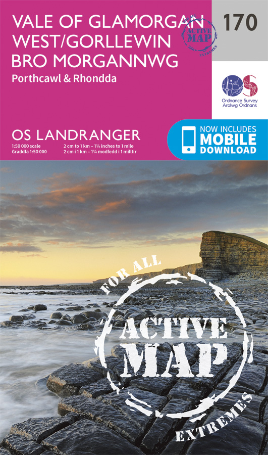 Online bestellen: Wandelkaart - Topografische kaart 170 Landranger Active Vale of Glamorgan / Rhondda | Ordnance Survey