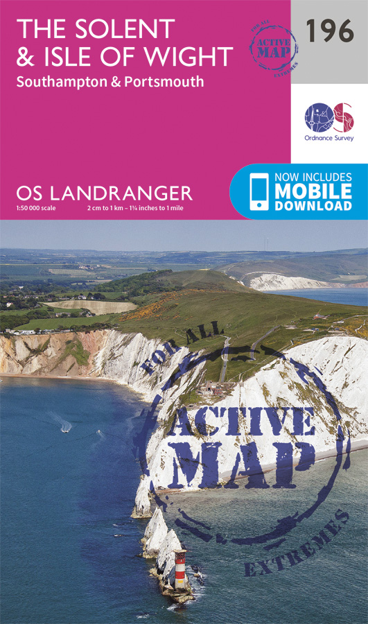 Online bestellen: Wandelkaart - Topografische kaart 196 Landranger Active The Solent / the Isle of Wight | Ordnance Survey