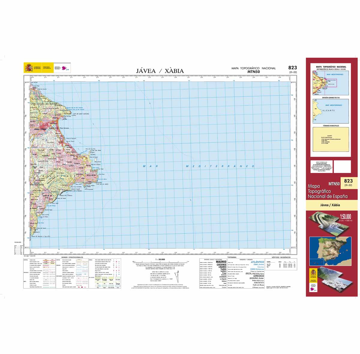 Online bestellen: Topografische kaart 823 MT50 Jávea/Xàbia | CNIG - Instituto Geográfico Nacional1