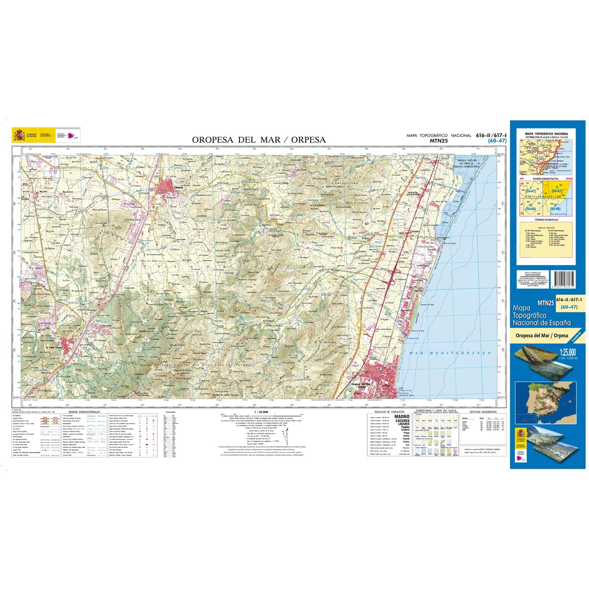 Online bestellen: Topografische kaart 616-II/617-I Oropesa del Mar/Orpesa | CNIG - Instituto Geográfico Nacional1