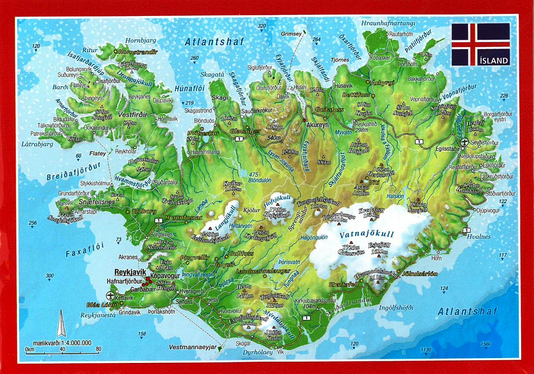 Online bestellen: Ansichtkaart Ijsland met reliëf | GeoRelief