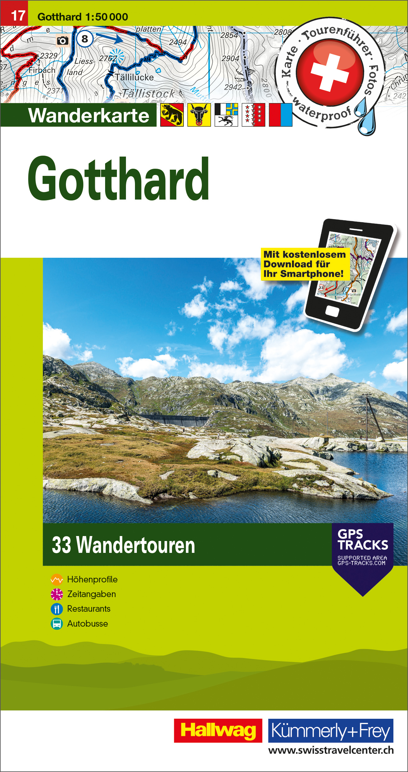 Online bestellen: Wandelkaart 17 Gotthard | Hallwag