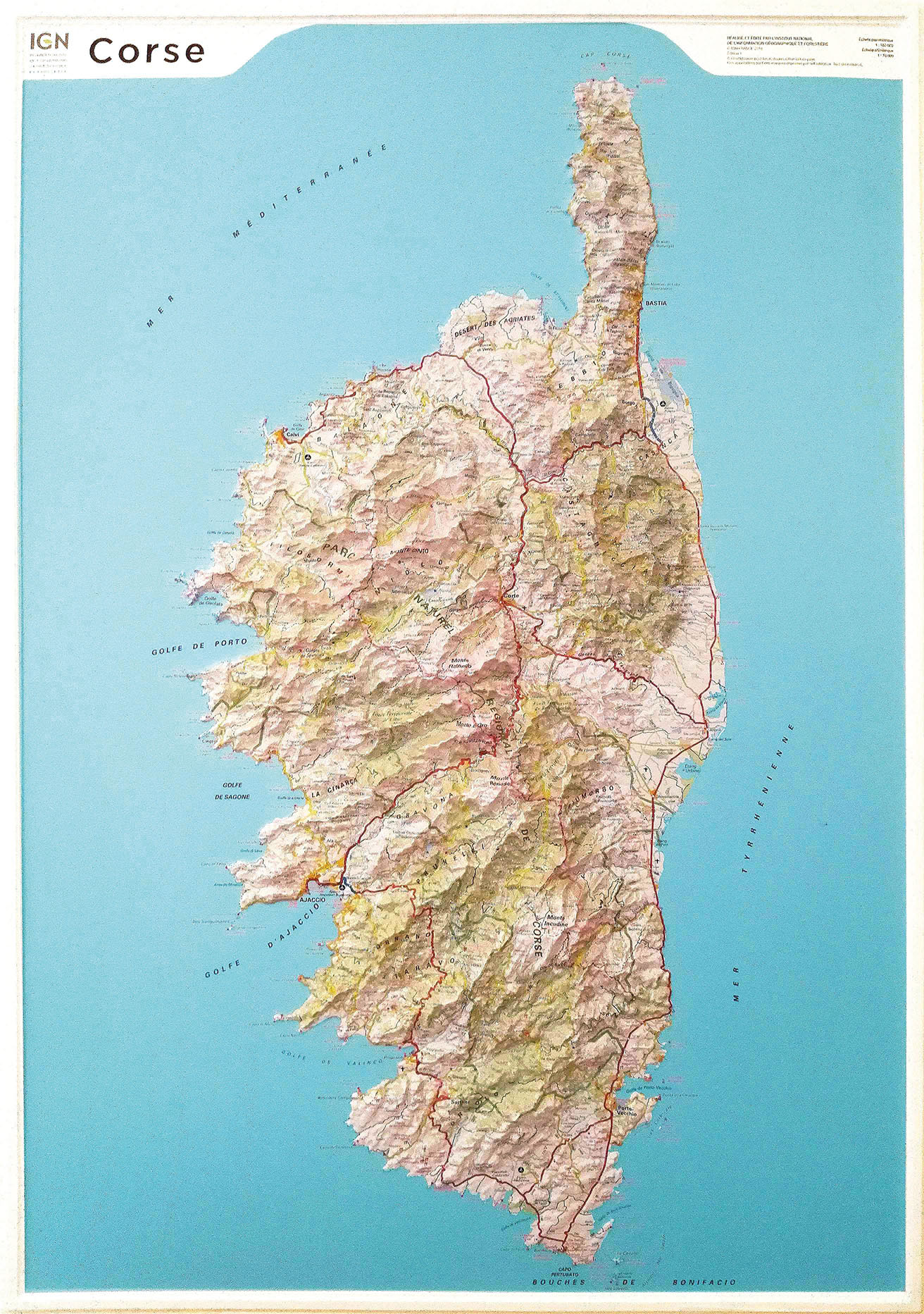 Online bestellen: Reliëfkaart 60201 Corsica met voelbaar 3D reliëf | 113 x 80 cm | IGN - Institut Géographique National