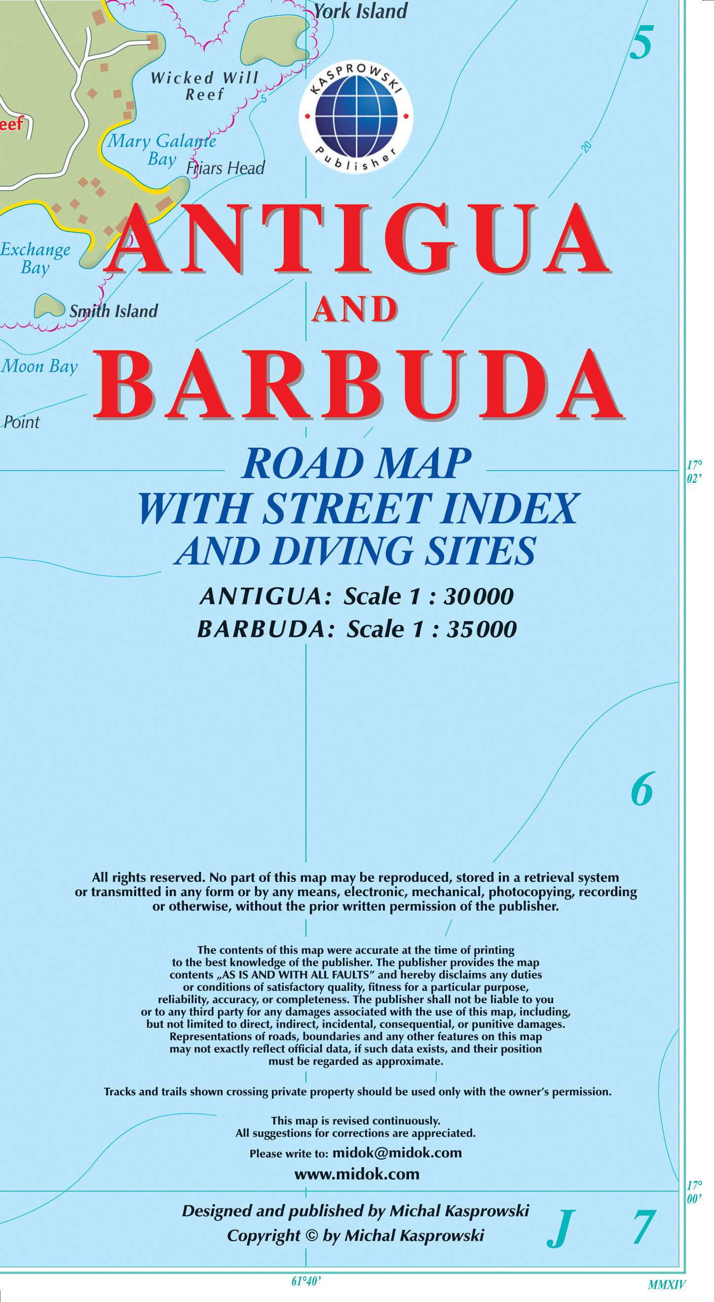 Online bestellen: Wegenkaart - landkaart Antigua / Barbuda | Kasprowski Maps