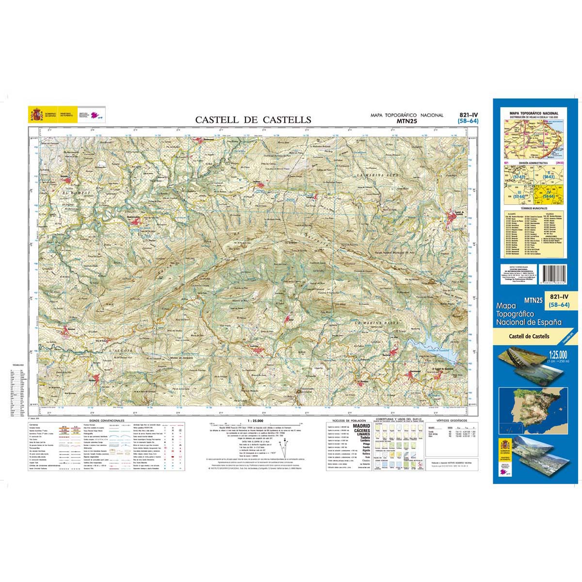 Online bestellen: Topografische kaart 821-IV Castell de Castells | CNIG - Instituto Geográfico Nacional1