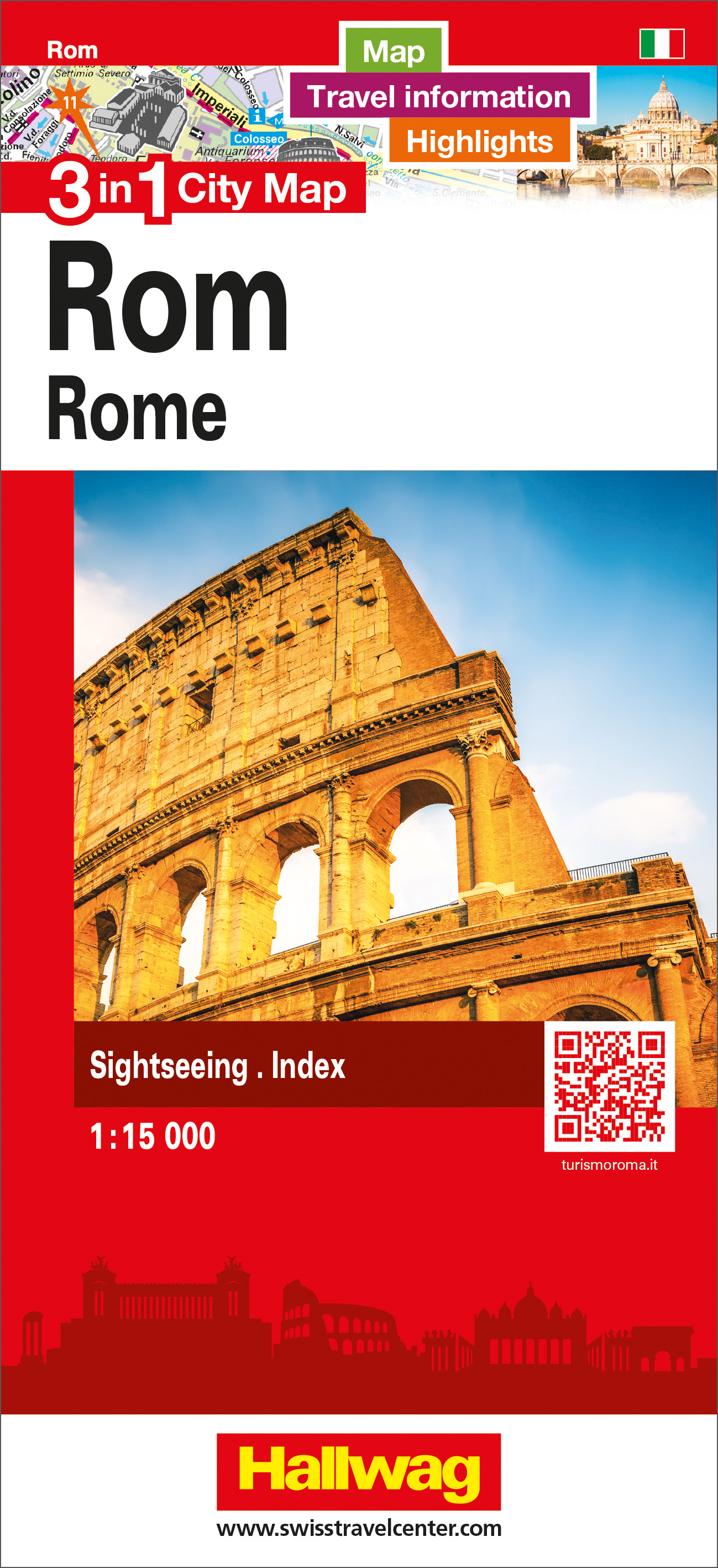 Online bestellen: Stadsplattegrond Rome 3 in 1 CityMap | Hallwag