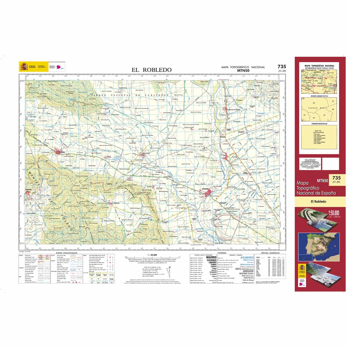 Online bestellen: Topografische kaart 735 MT50 El Robledo | CNIG - Instituto Geográfico Nacional1