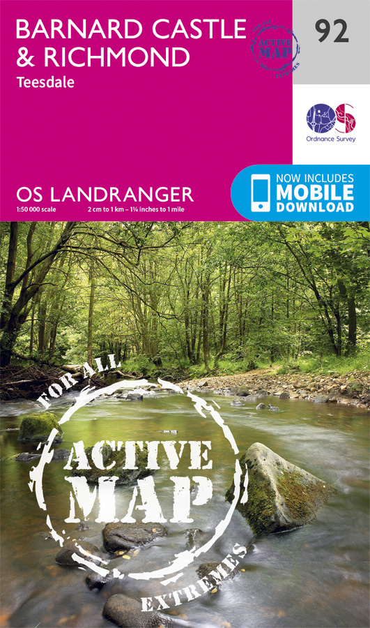 Online bestellen: Wandelkaart - Topografische kaart 92 Landranger Active Barnard Castle | Ordnance Survey