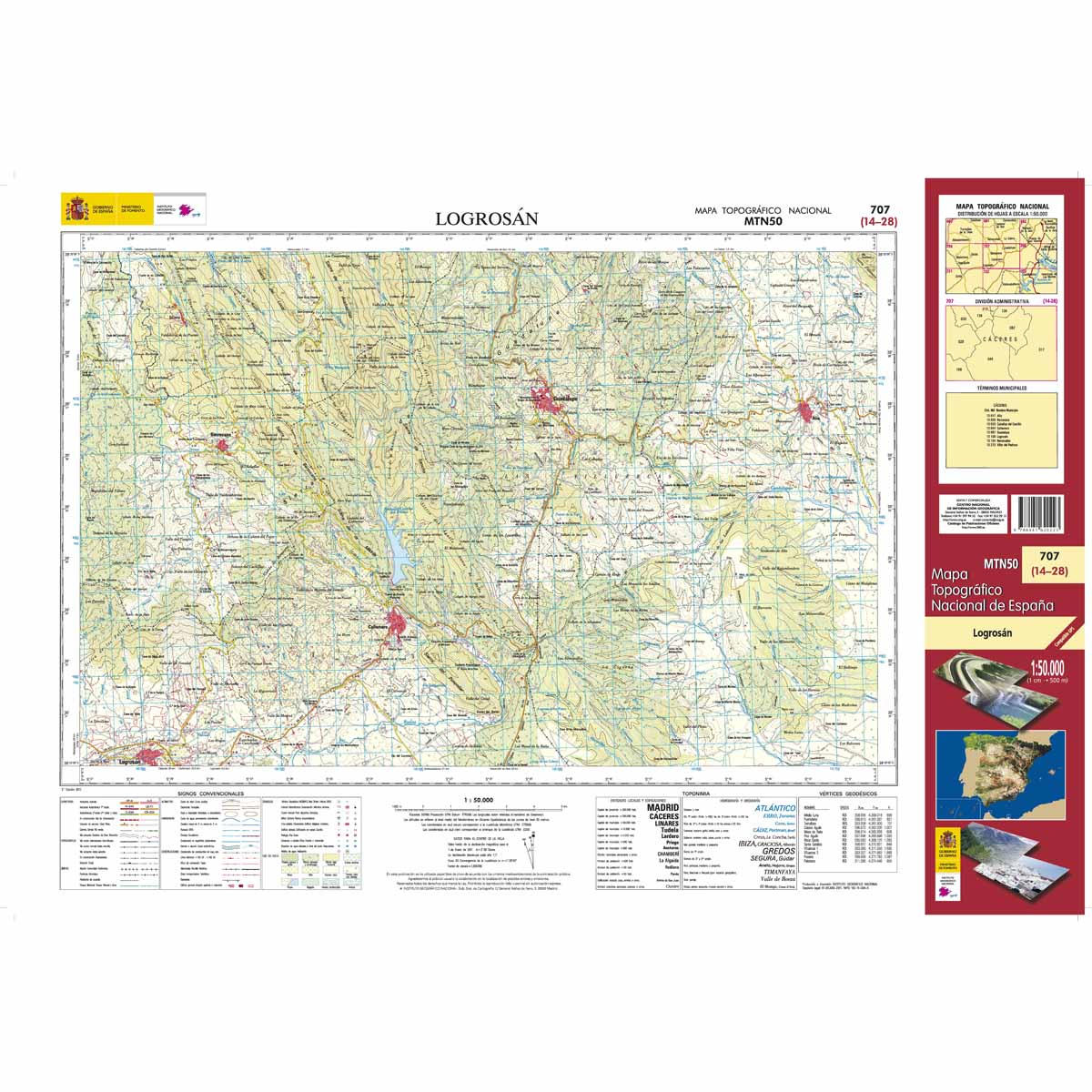 Online bestellen: Topografische kaart 707 MT50 Logrosán | CNIG - Instituto Geográfico Nacional1