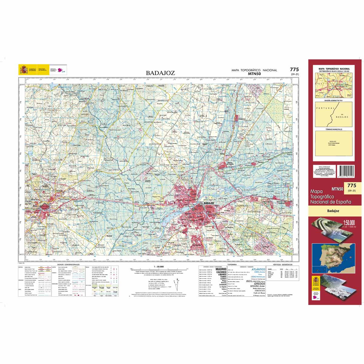 Online bestellen: Topografische kaart 775 MT50 Badajoz | CNIG - Instituto Geográfico Nacional1