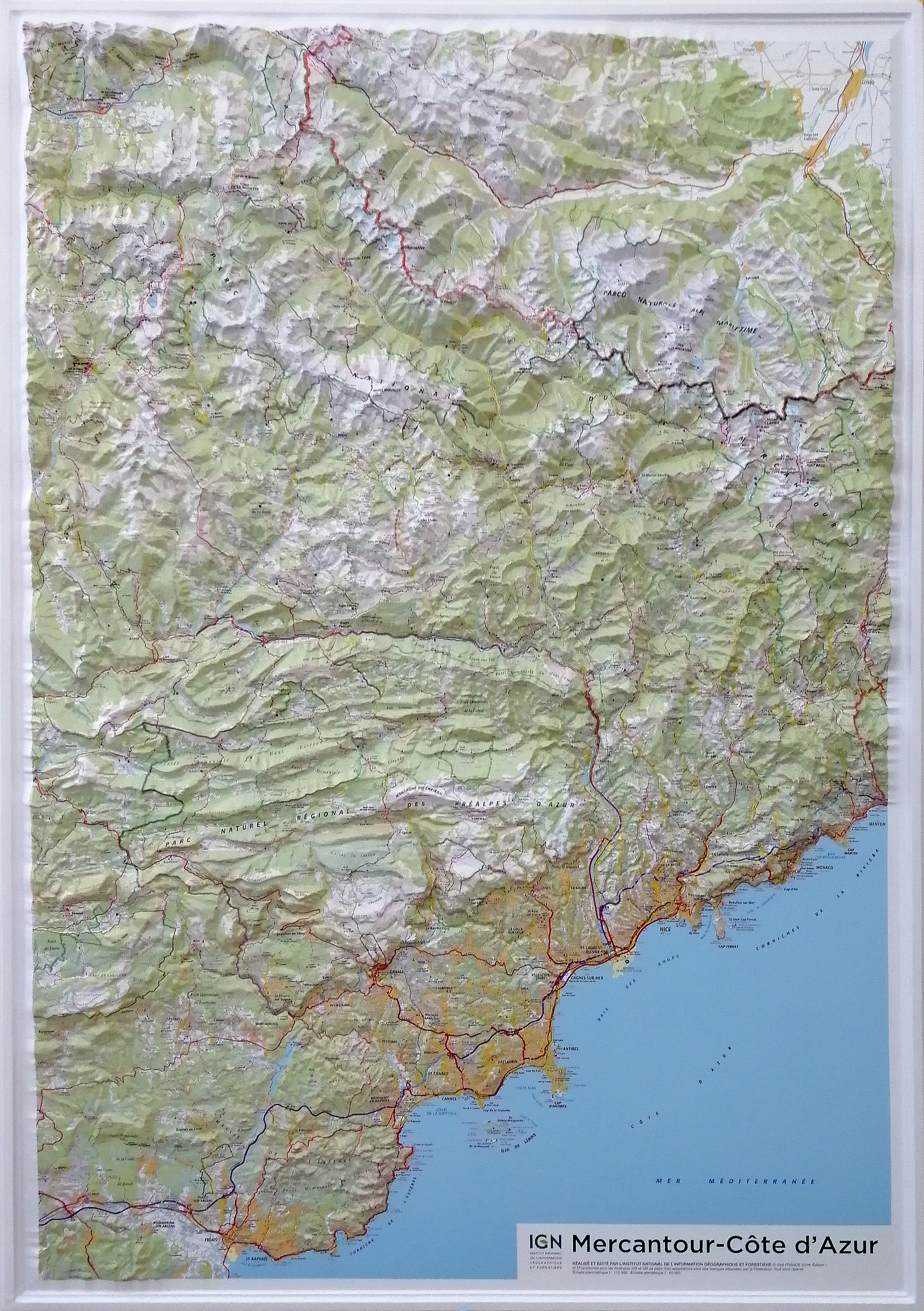 Online bestellen: Reliëfkaart 60178 Mercantour / Côte d'Azur met voelbaar 3D reliëf | 80 x 113 cm | IGN - Institut Géographique National