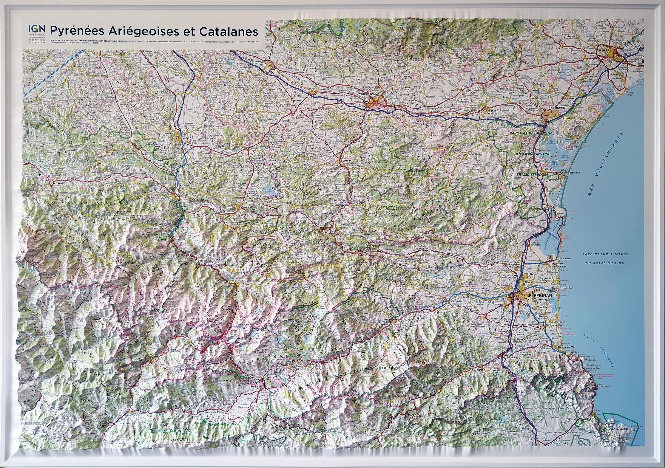 Online bestellen: Reliëfkaart 60203 Pyrénées Ariègeoises & Catalanes met voelbaar 3D | 113 x 80 cm reliëf | IGN - Institut Géographique National