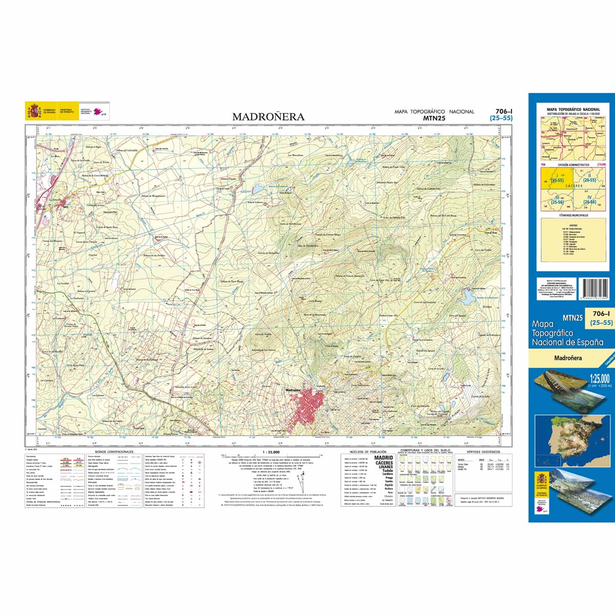 Online bestellen: Topografische kaart 706-I Madroñera | CNIG - Instituto Geográfico Nacional1