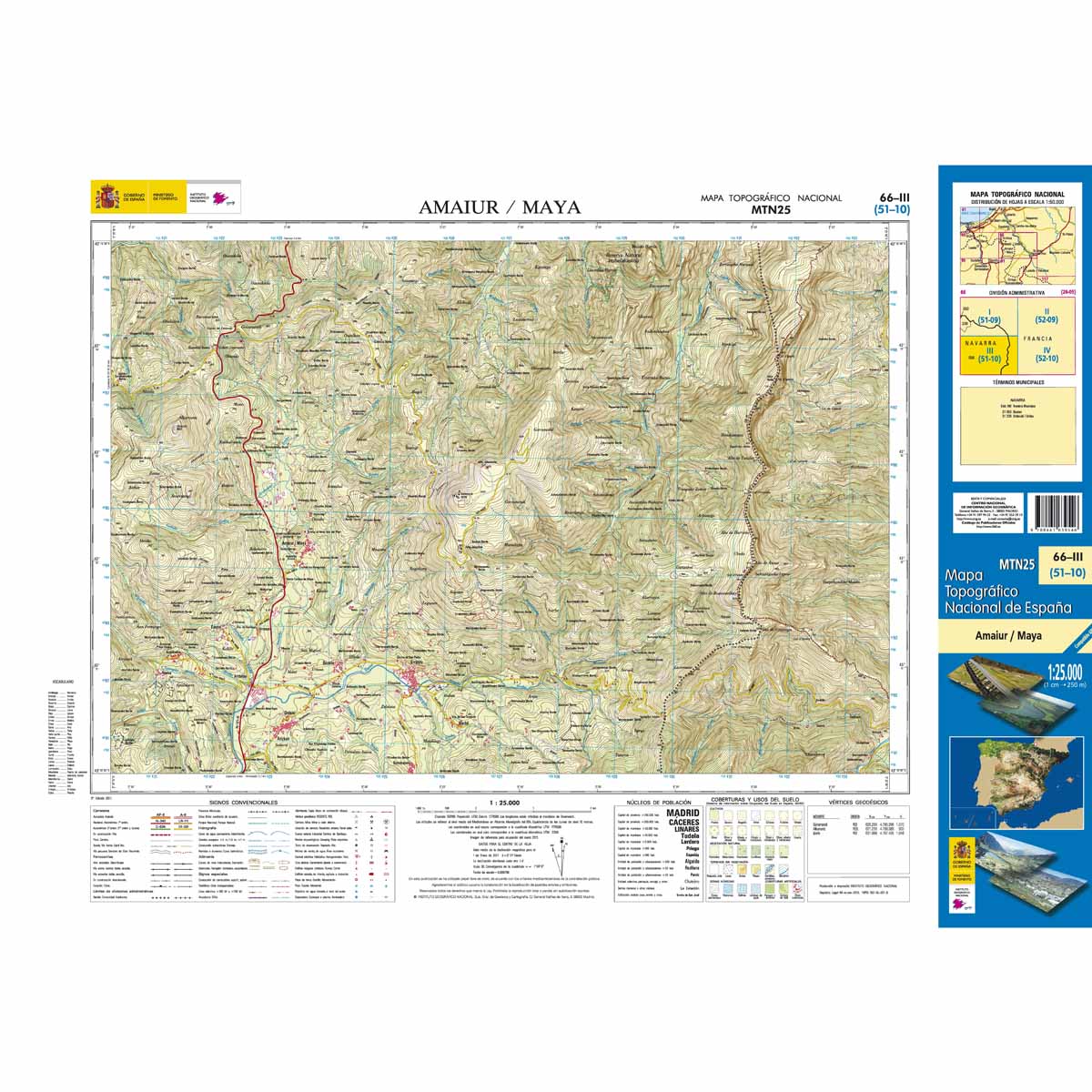 Online bestellen: Topografische kaart 66-III Amaiur / Maya | CNIG - Instituto Geográfico Nacional1