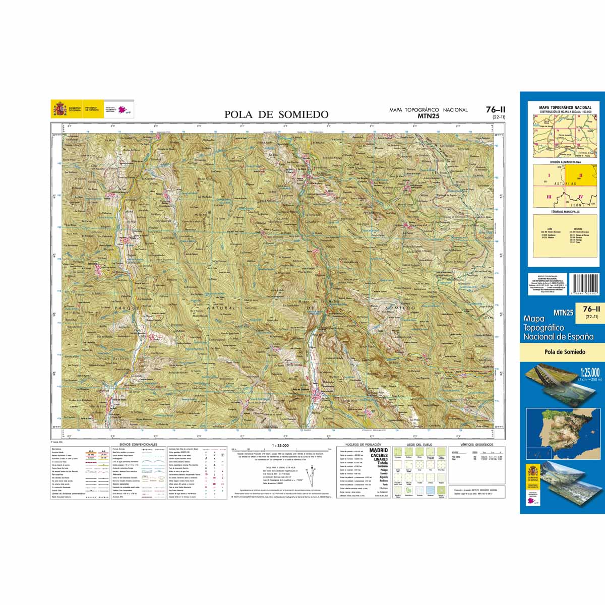 Online bestellen: Topografische kaart 76-II Pola de Somiedo | CNIG - Instituto Geográfico Nacional1