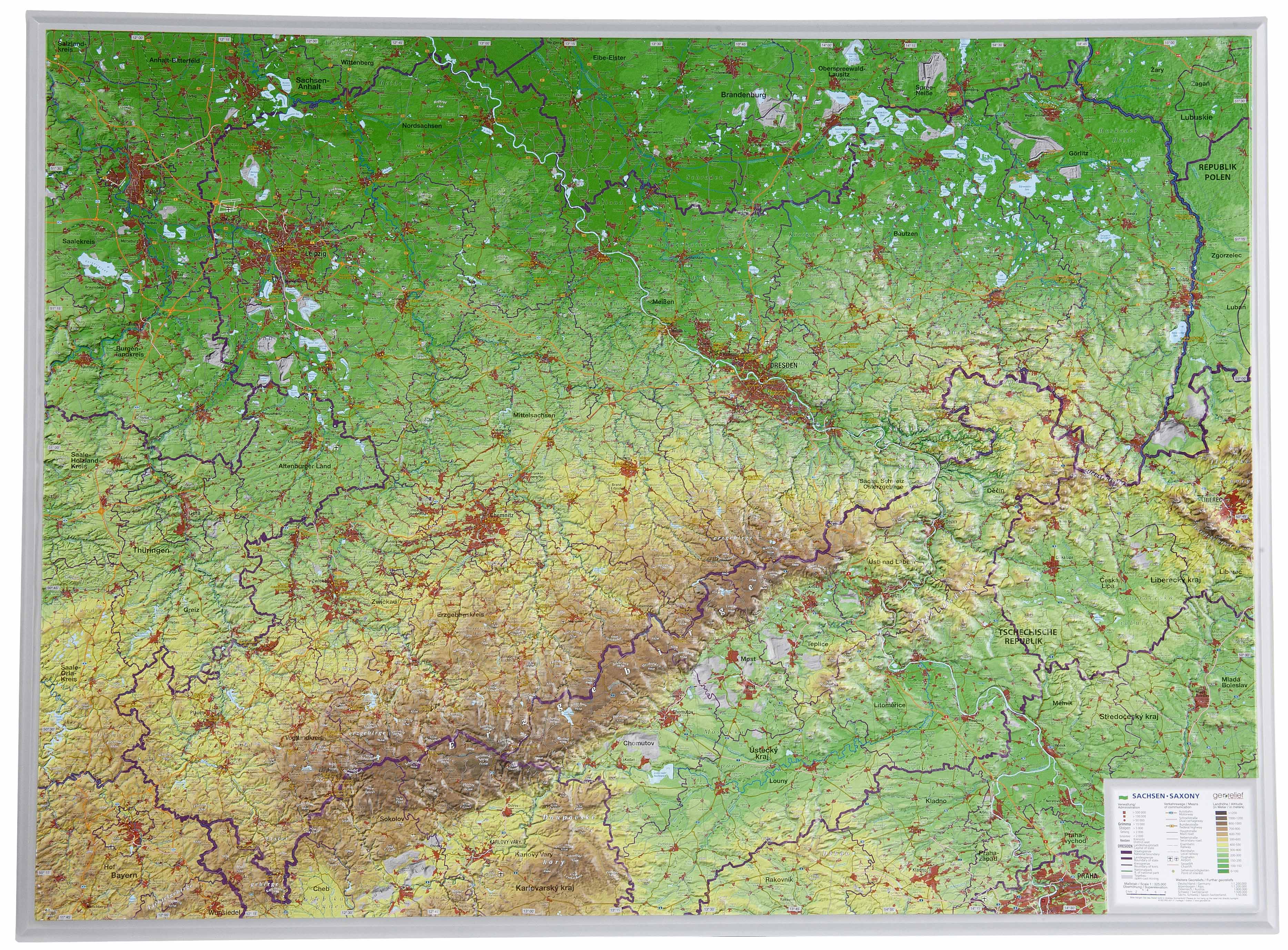 Online bestellen: Reliëfkaart Saksen met voelbaar 3D reliëf | GeoRelief