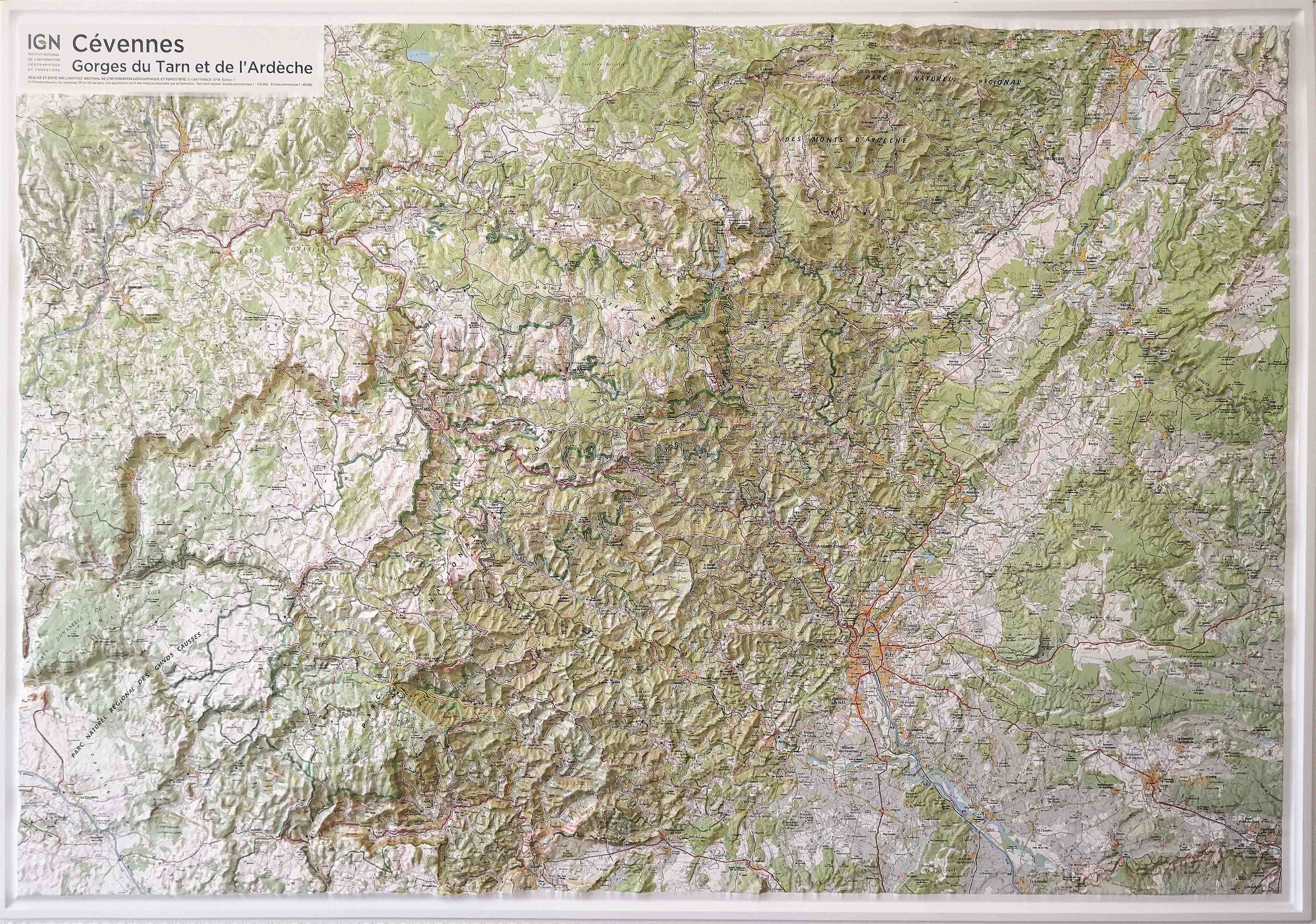 Online bestellen: Reliëfkaart 60179 Cevennes - Gorges du Tarn et de L'Ardèche met voelbaar 3D reliëf | 113 x 80 cm | IGN - Institut Géographique National