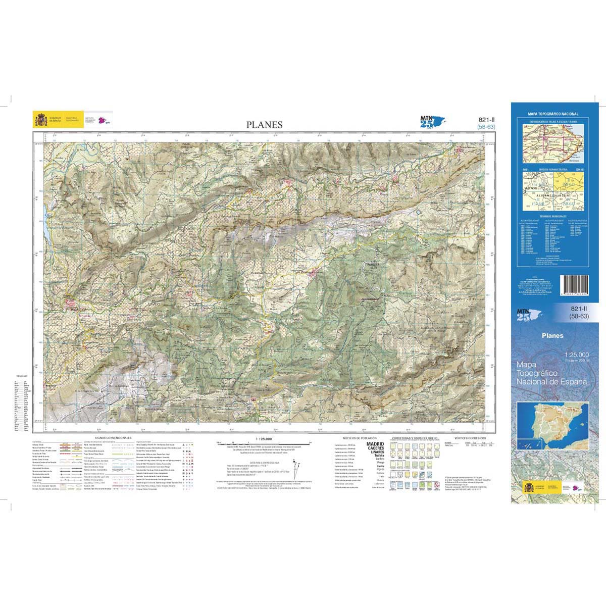 Online bestellen: Topografische kaart 821-II Planes | CNIG - Instituto Geográfico Nacional1