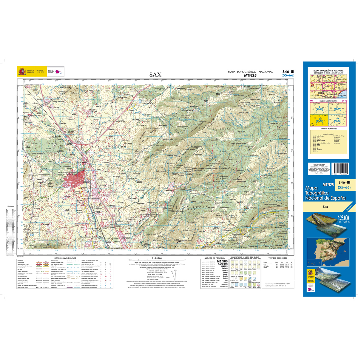 Online bestellen: Topografische kaart 846-III Sax | CNIG - Instituto Geográfico Nacional1