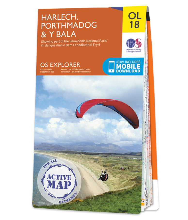 Online bestellen: Wandelkaart - Topografische kaart 18 OS Explorer Map | Active Harlech / Porthmadog / Bala/Y Bala | Ordnance Survey