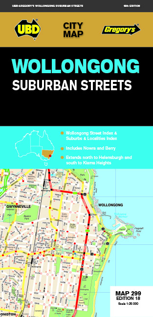 Online bestellen: Stadsplattegrond 299 Wollongong Suburban Streets NSW | UBD Gregory's