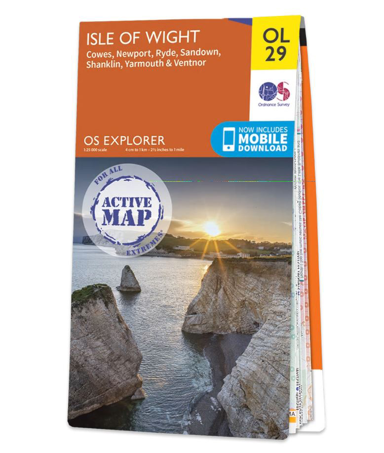 Online bestellen: Wandelkaart - Topografische kaart 29 OS Explorer Map | Active Isle of Wight / Cowes / Newport / Ryde | Ordnance Survey