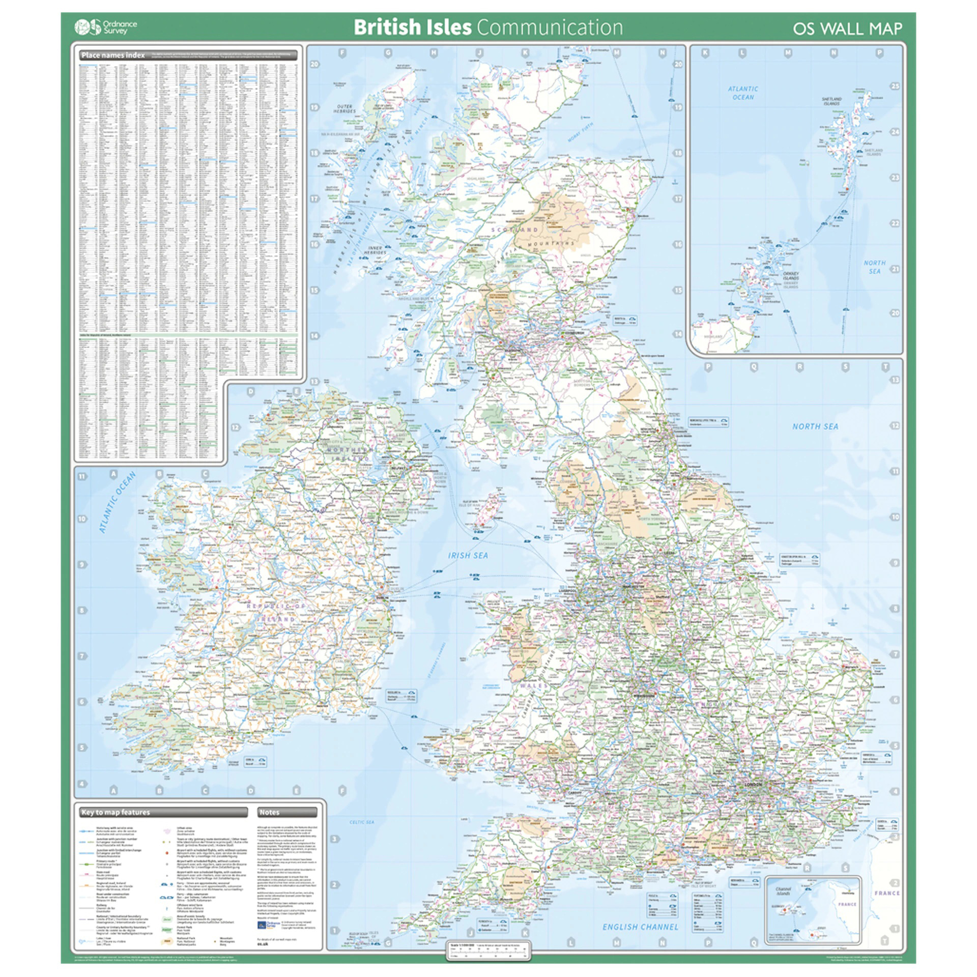 Online bestellen: Wandkaart British Isles Communication | 93 x 104 cm | Ordnance Survey