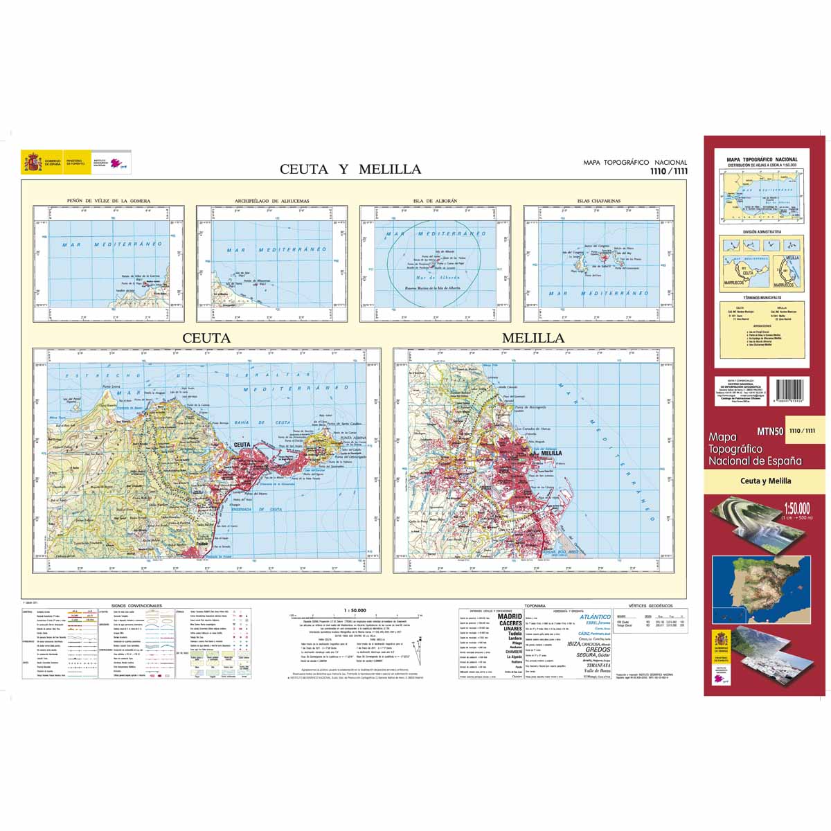 Online bestellen: Topografische kaart 1110/1111 MT50 Ceuta y Melilla | CNIG - Instituto Geográfico Nacional1