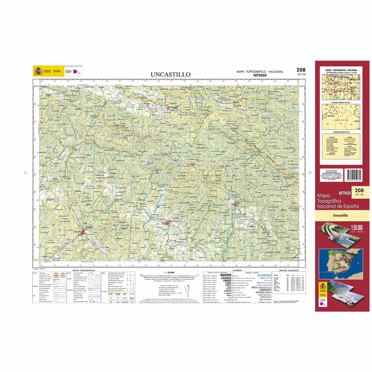 Online bestellen: Topografische kaart 208 MT50 Uncastillo | CNIG - Instituto Geográfico Nacional1